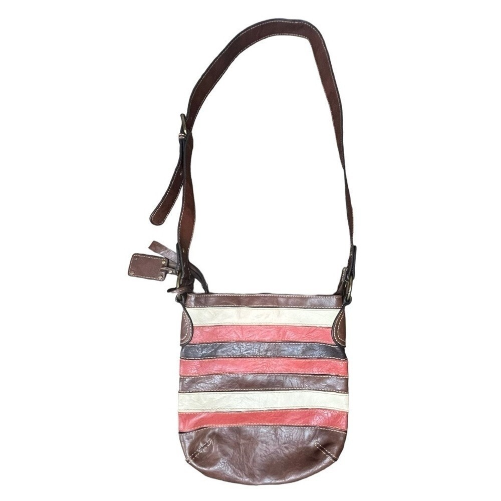 Liz & Co Crossbody Bag Womens Small Brown Red Striped Adjustable Strap Casual